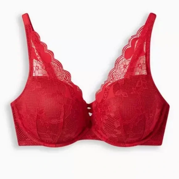 XO Plunge Push-Up Tattoo Lace Straight Back Bra 46D - Picture 4 of 16